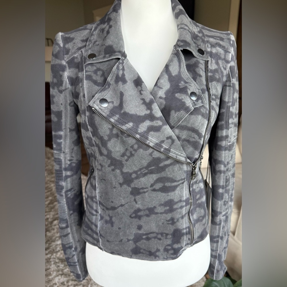 Marrakech XS Gray And Charcoal Abstract Print Motorcycle Style Jacket, NWT